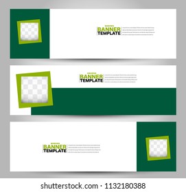 Banner template. Horizontal header. Abstract background for design,  business, education, advertisement. Green color. Vector  illustration.