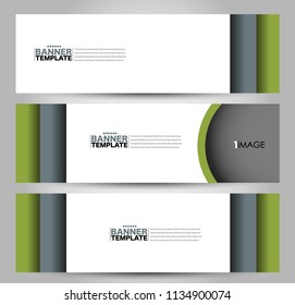 Banner template. Horizontal header. Abstract background for design,  business, education, advertisement. Green color. Vector  illustration.