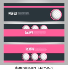 Banner template. Horizontal header. Abstract background for design,  business, education, advertisement. Pink and grey color. Vector  illustration.