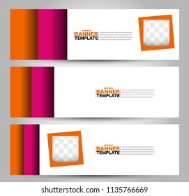 Banner template. Horizontal header. Abstract background for design,  business, education, advertisement. Pink and orange color. Vector  illustration.