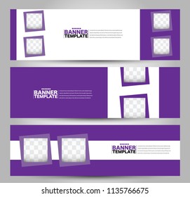 Banner template. Horizontal header. Abstract background for design,  business, education, advertisement. Purple color. Vector  illustration.