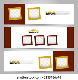 Banner template. Horizontal header. Abstract background for design,  business, education, advertisement. Orange and red color. Vector  illustration.