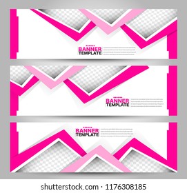 Banner template. Horizontal header. Abstract background for design,  business, education, advertisement. Pink color. Vector  illustration.