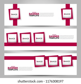 Banner template. Horizontal header. Abstract background for design,  business, education, advertisement. Red color. Vector  illustration.