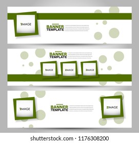 Banner template. Horizontal header. Abstract background for design,  business, education, advertisement. Green color. Vector  illustration.