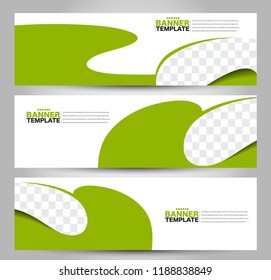 Banner template. Horizontal header. Abstract background for design,  business, education, advertisement. Green color. Vector  illustration.