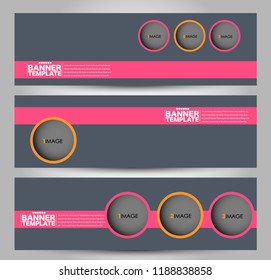 Banner template. Horizontal header. Abstract background for design,  business, education, advertisement. Grey, pink, and yellow color. Vector  illustration.