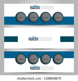 Banner template. Horizontal header. Abstract background for design,  business, education, advertisement. Blue color. Vector  illustration.