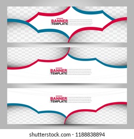 Banner template. Horizontal header. Abstract background for design,  business, education, advertisement. Red and blue color. Vector  illustration.