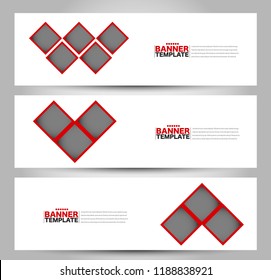 Banner template. Horizontal header. Abstract background for design,  business, education, advertisement. Red color. Vector  illustration.