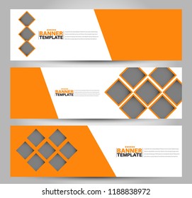 Banner template. Horizontal header. Abstract background for design,  business, education, advertisement. Orange color. Vector  illustration.
