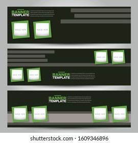 Banner template. Horizontal header. Abstract background for design,  business, education, advertisement. Green color. Vector  illustration.