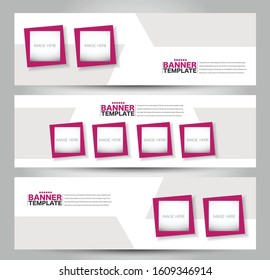 Banner template. Horizontal header. Abstract background for design,  business, education, advertisement. Pink color. Vector  illustration.