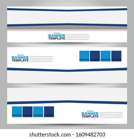 Banner template. Horizontal header. Abstract background for design,  business, education, advertisement. Blue color. Vector  illustration.