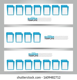 Banner template. Horizontal header. Abstract background for design,  business, education, advertisement. Blue color. Vector  illustration.