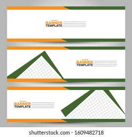 Banner template. Horizontal header. Abstract background for design,  business, education, advertisement. Green and orange color. Vector  illustration.
