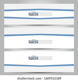 Banner template. Horizontal header. Abstract background for design,  business, education, advertisement. Blue color. Vector  illustration.