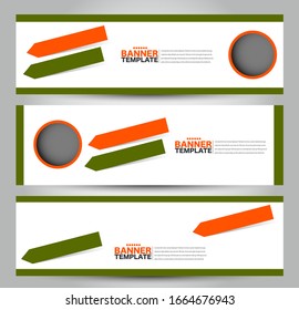 Plantilla de banner. Encabezado horizontal. Antecedentes abstractos de diseño, negocios, educación, publicidad. Color naranja y verde. Ilustración vectorial.