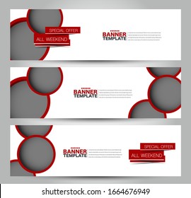 Banner template. Horizontal header. Abstract background for design,  business, education, advertisement. Red color. Vector  illustration.