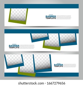 Banner template. Horizontal header. Abstract background for design,  business, education, advertisement. Blue and green color. Vector  illustration.
