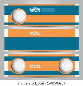 Plantilla de banner. Cabecera horizontal. Resumen de antecedentes para diseño, negocios, educación, publicidad. Color azul y naranja. Ilustración vectorial.