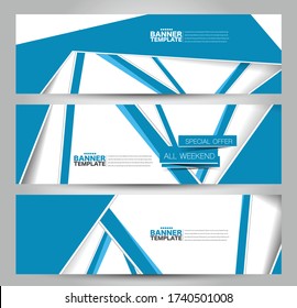 Banner template. Horizontal header. Abstract background for design,  business, education, advertisement. Blue color. Vector  illustration.