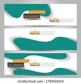 Banner template. Horizontal header. Abstract background for design,  business, education, advertisement. Green color. Vector  illustration.