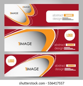 Banner template. Horizontal header. Abstract background for design,  business, education, advertisement. Red and orange color. Vector  illustration.