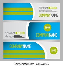 Banner template. Horizontal header. Abstract background for design,  business, education, advertisement. Green and blue color. Vector  illustration.