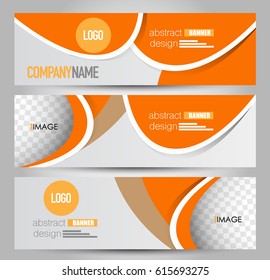 Banner template. Horizontal header. Abstract background for design,  business, education, advertisement. Orange color. Vector  illustration.