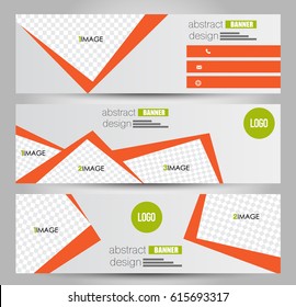 Banner template. Horizontal header. Abstract background for design,  business, education, advertisement. Orange and green color. Vector  illustration.