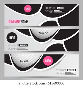 Banner template. Horizontal header. Abstract background for design,  business, education, advertisement. Black and pink color. Vector  illustration.