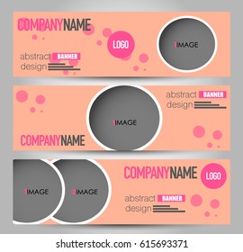 Banner template. Horizontal header. Abstract background for design,  business, education, advertisement. Orange and pink color. Vector  illustration.