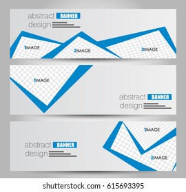 Banner template. Horizontal header. Abstract background for design,  business, education, advertisement. Blue color. Vector  illustration.