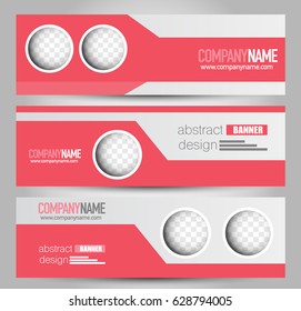 Banner template. Horizontal header. Abstract background for design,  business, education, advertisement. Red color. Vector  illustration