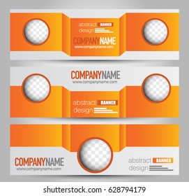 Banner template. Horizontal header. Abstract background for design,  business, education, advertisement. Orange color. Vector  illustration