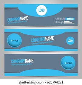 Banner template. Horizontal header. Abstract background for design,  business, education, advertisement. Blue color. Vector  illustration