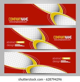Banner template. Horizontal header. Abstract background for design,  business, education, advertisement. Red and yellow color. Vector  illustration