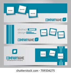 Banner template. Horizontal header. Abstract background for design,  business, education, advertisement. Blue color. Vector  illustration.