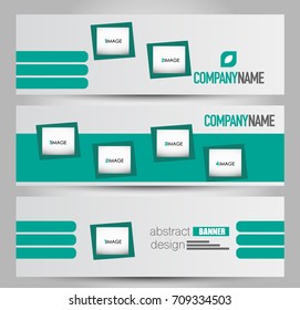 Banner template. Horizontal header. Abstract background for design,  business, education, advertisement. Green color. Vector  illustration.