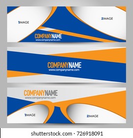 Banner template. Horizontal header. Abstract background for design,  business, education, advertisement. Blue and orange color. Vector  illustration.