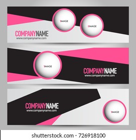 Banner template. Horizontal header. Abstract background for design,  business, education, advertisement. Black and pink color. Vector  illustration.