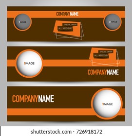 Banner template. Horizontal header. Abstract background for design,  business, education, advertisement. Brown and orange color. Vector  illustration.