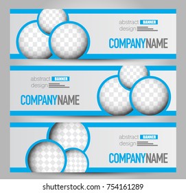 Banner template. Horizontal header. Abstract background for design,  business, education, advertisement. Blue color. Vector  illustration.