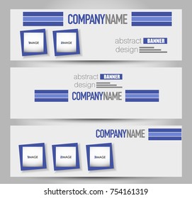 Banner template. Horizontal header. Abstract background for design,  business, education, advertisement. Blue color. Vector  illustration.