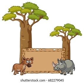 Banner template with hyena and rhino illustration