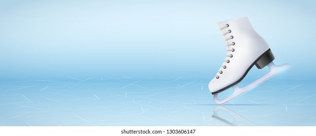 Banner Template Ice Poster Template of Ice Skating Rink with ice skate boot. Figure skating sport. Weekend Recreation Advertising and Announcement. Vector Illustration.