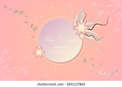 Banner template or invitation card with autumn background.