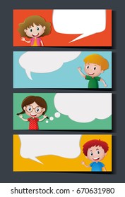 Banner template with kids and blank bubble speeches illustration