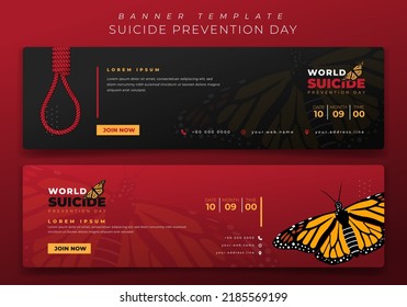 Banner template in landscape black and red background for suicide prevention day design